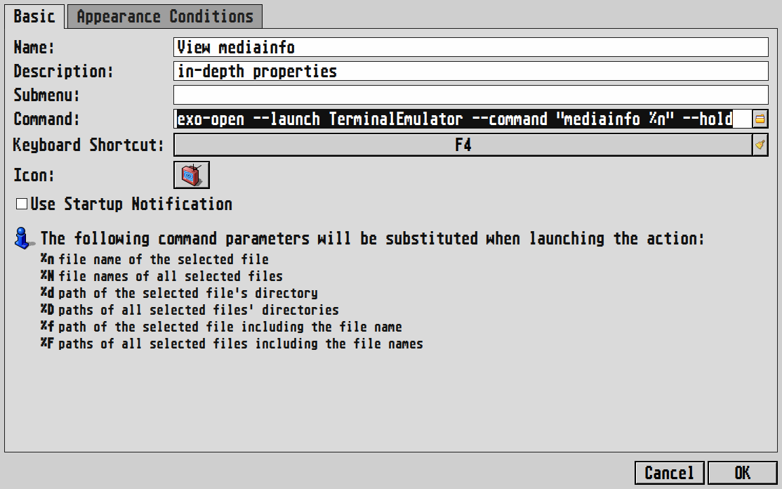 thunar custom action setup